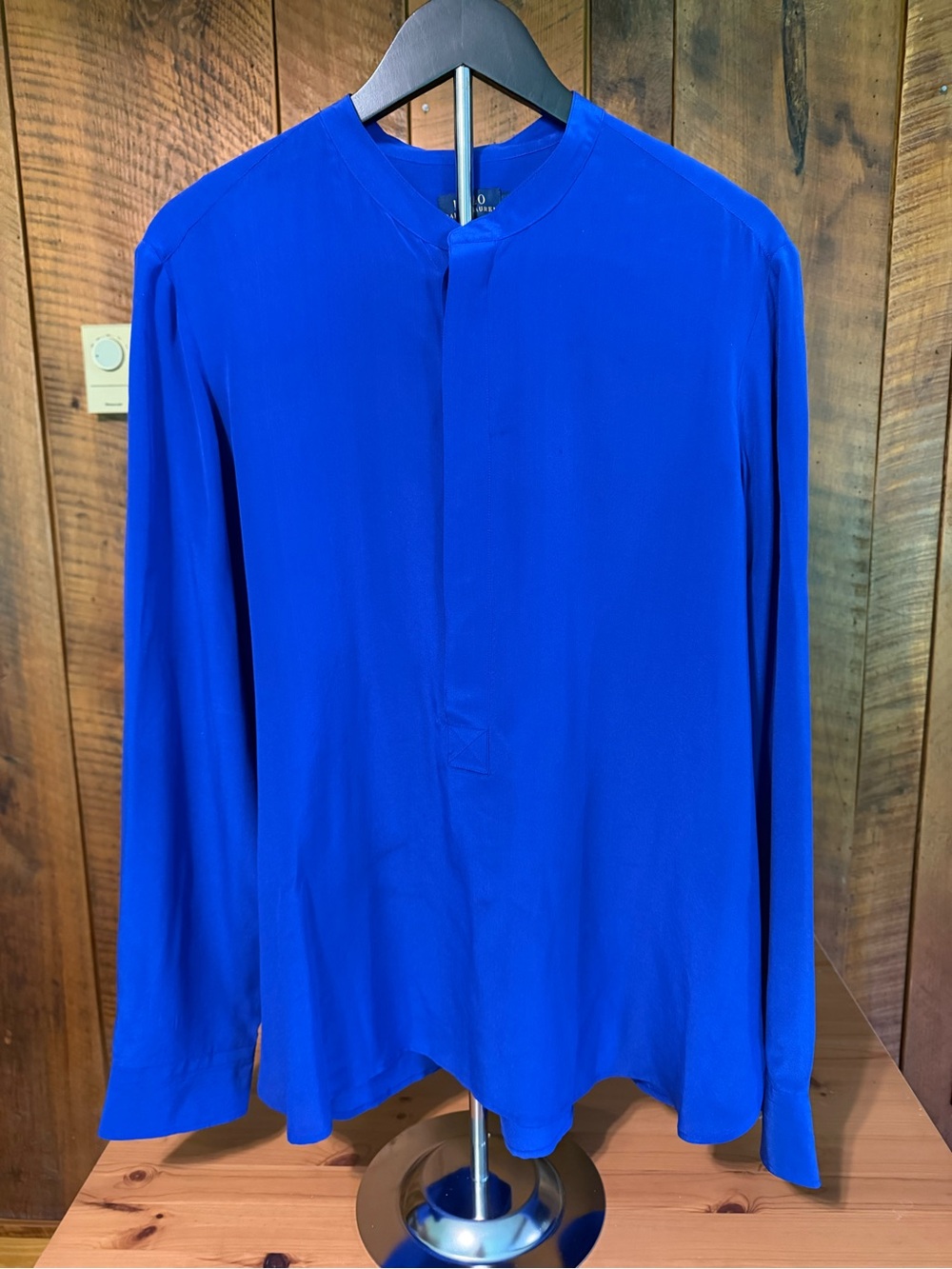 Polo Ralph Lauren 100% Mulberry Silk Blouse Top XL Cobalt Quiet Luxury Classic